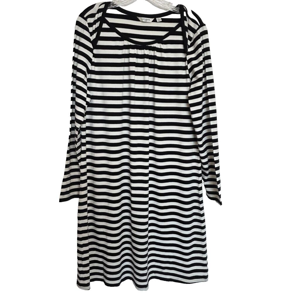 Liz Clairborne Striped Knit Dress Long Sleeve Stretch  A261244 Black Cream QVC